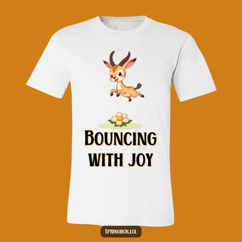 Funny Springbok T-Shirt: Joyful Leap Over Flower - Cute Animal Outfit
