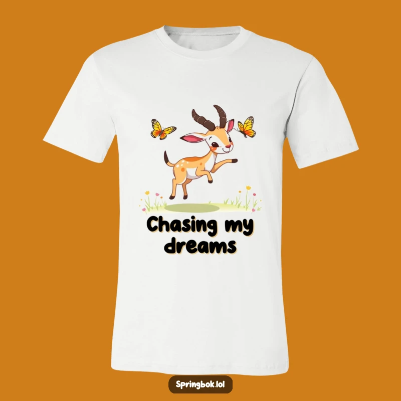 Funny Springbok Butterfly Chase T-Shirt: Playful Antelope Outdoor Fun