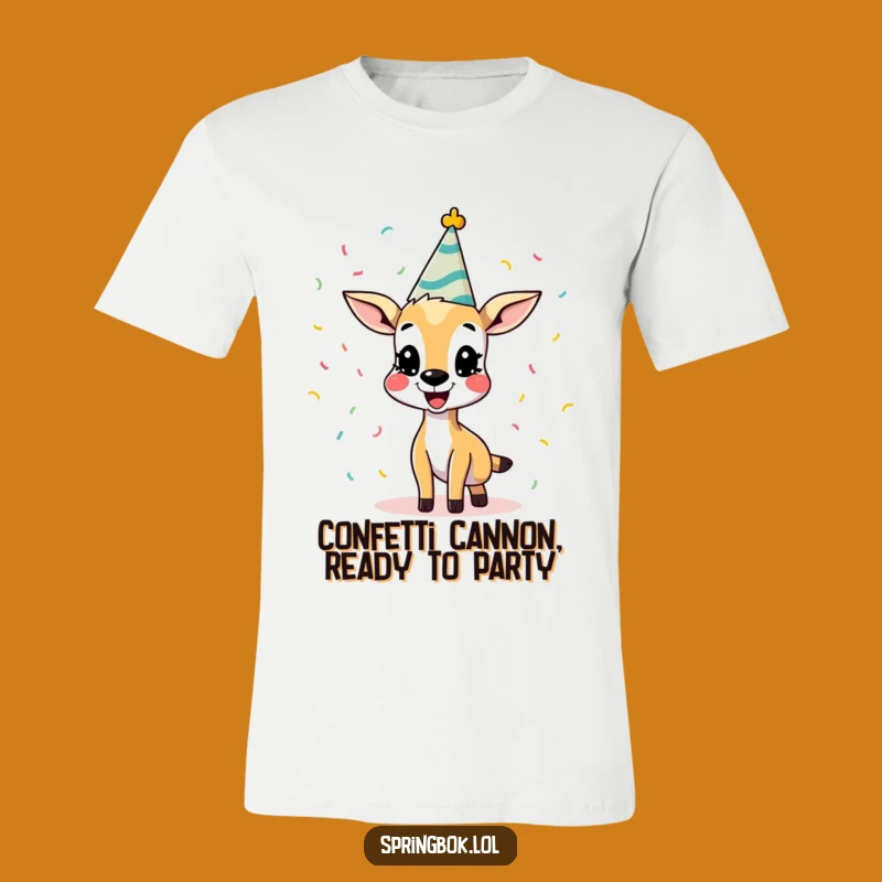 Funny Springbok Confetti T-Shirt: Wear Your Celebration with This Hilarious Party Animal Tee