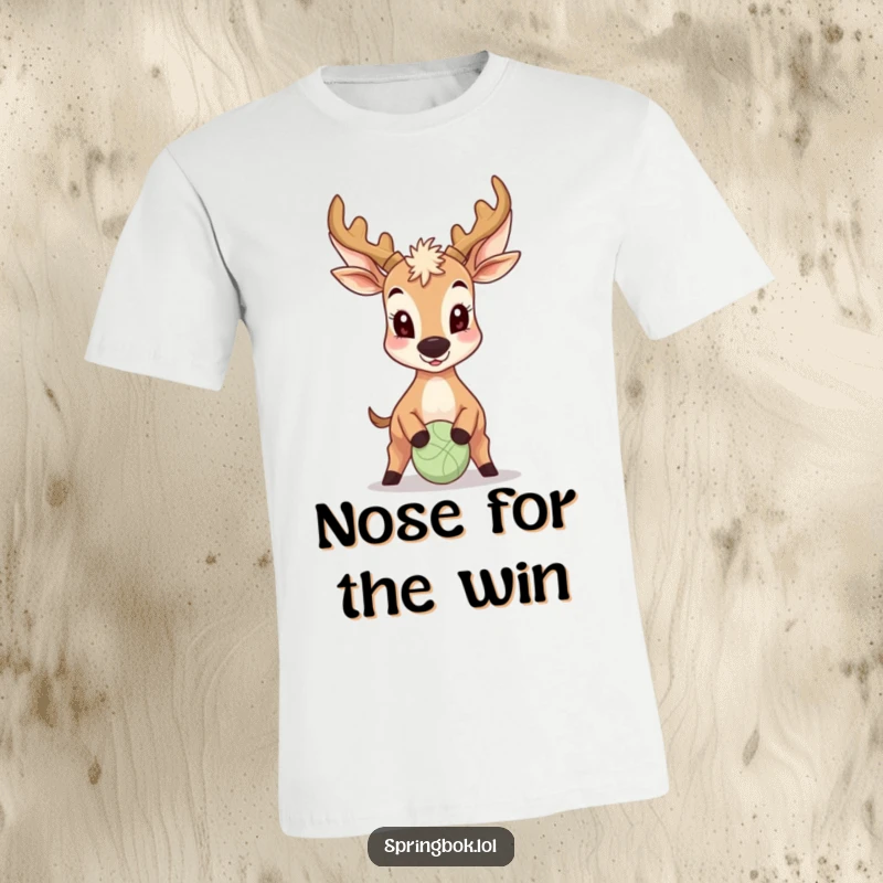 Funny Antelope T-Shirt: A smiling antelope playfully bounces a small ball using its nose, depicting a moment of pure, infectious fun.