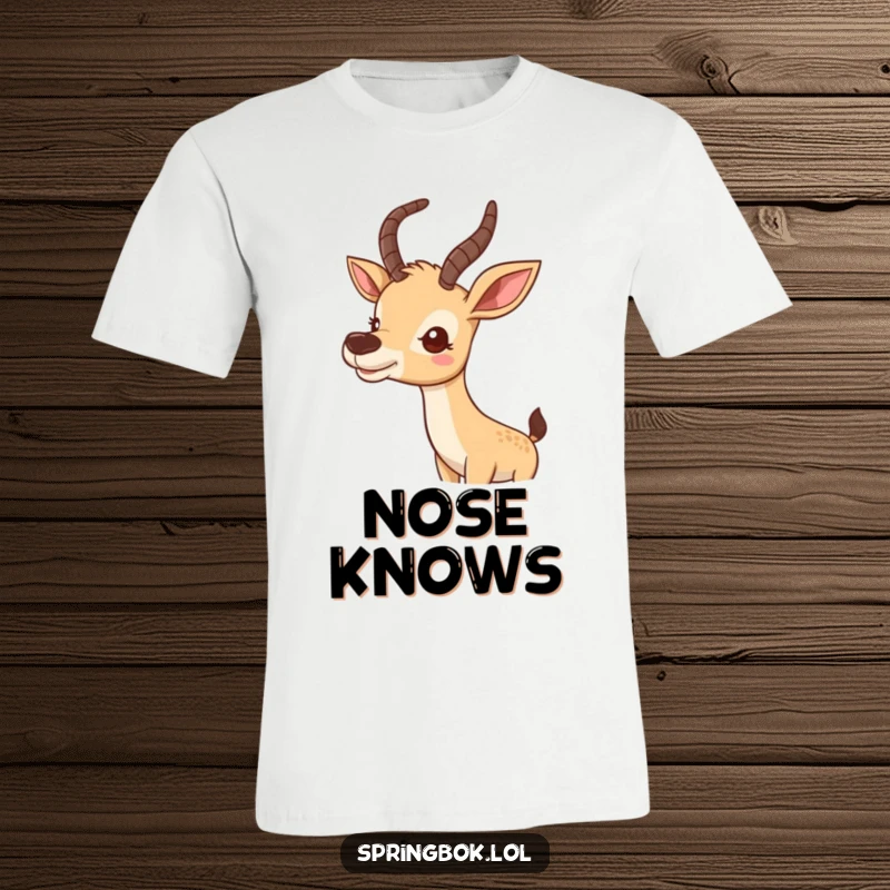Funny t-shirt featuring a cute antelope wiggling its nose with a curious expression, showcasing whimsy.
