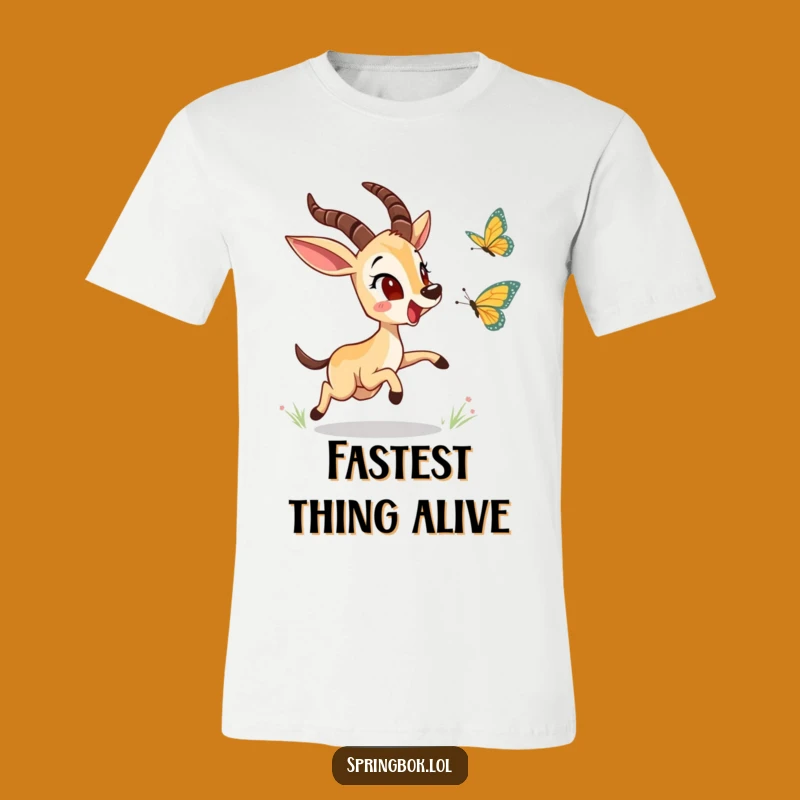 Funny Springbok Butterfly Chase T-Shirt: Cute Character Graphic Tee Gift