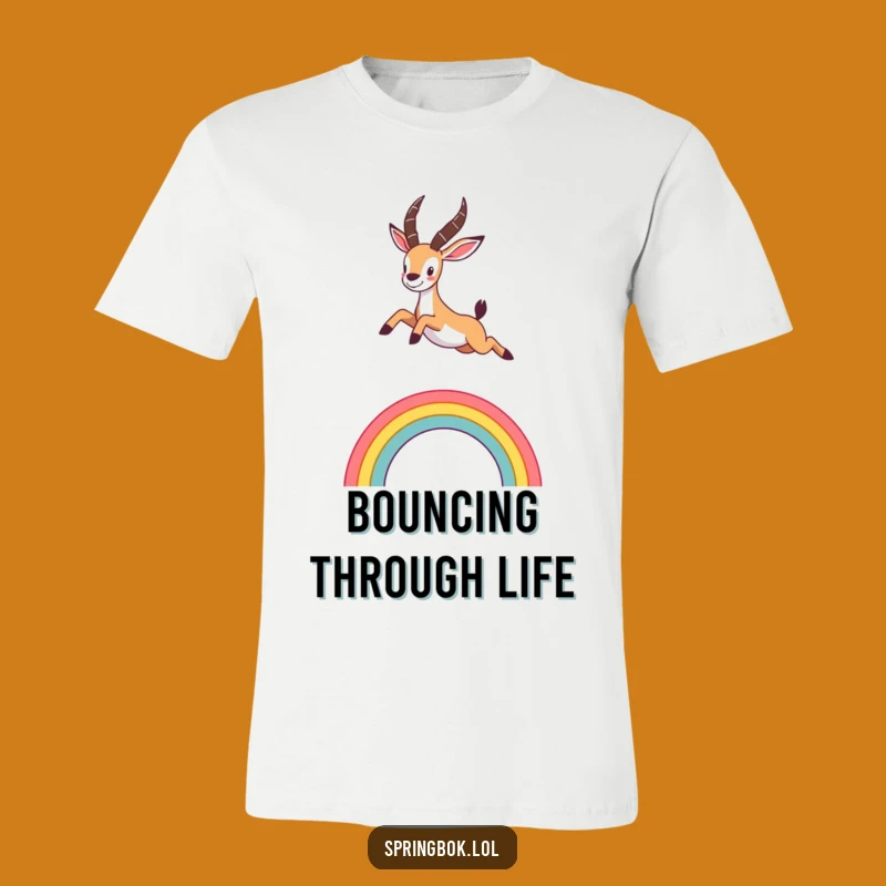 Funny Springbok Rainbow T-Shirt: Enthusiastic Leap, Cute Animal Tee, Great Funny Gift