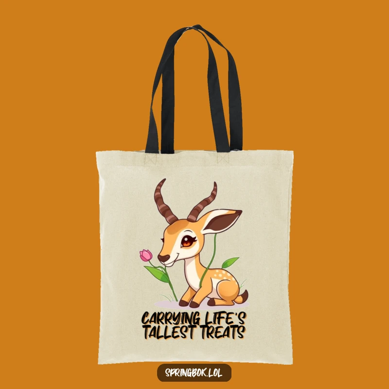 Funny Springbok Stretching High Leaf Tote Bag - Quirky Animal Accessory