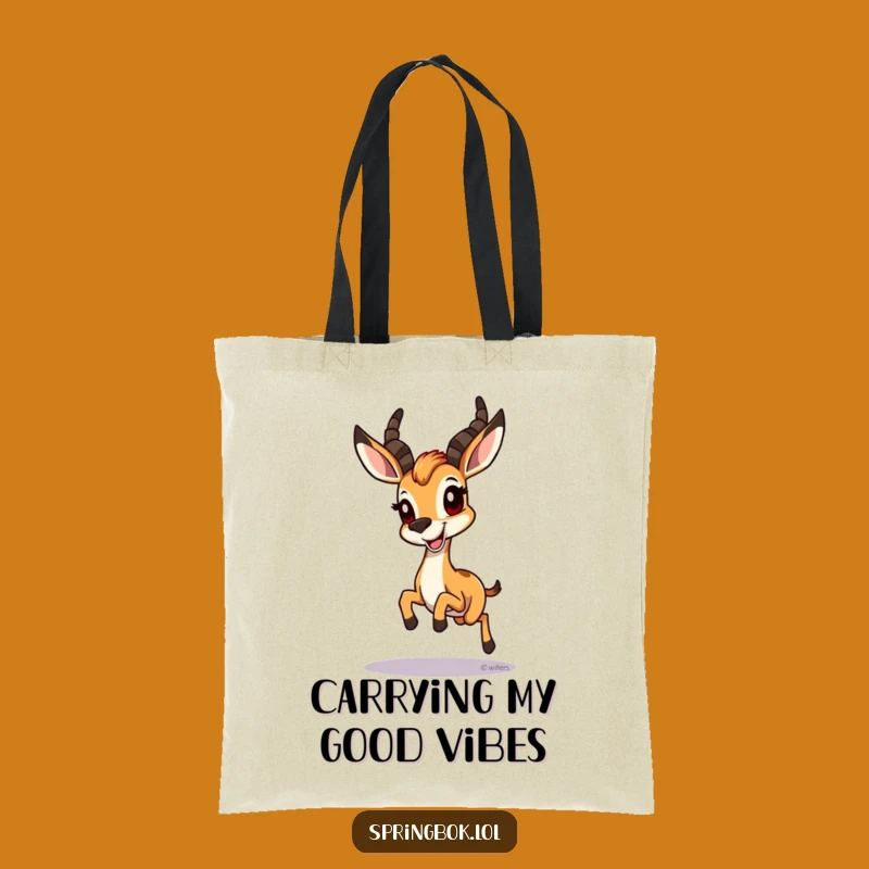 Funny Springbok Hopping Grin Tote Bag - Cheerful Animal Accessory