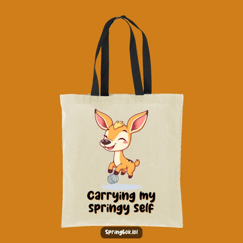 Funny Springbok Spring Tote Bag: Grinning Bounce Action, Perfect Funny Accessory Gift