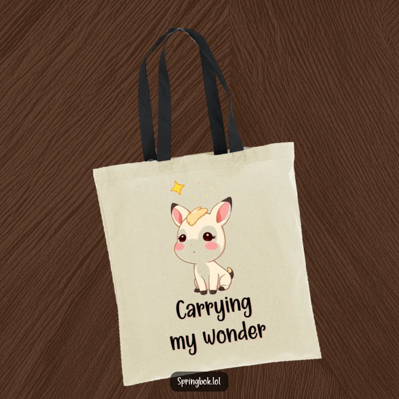 Funny starry sky springbok tote bag, a springbok character looking up at stars, spacious and whimsical.