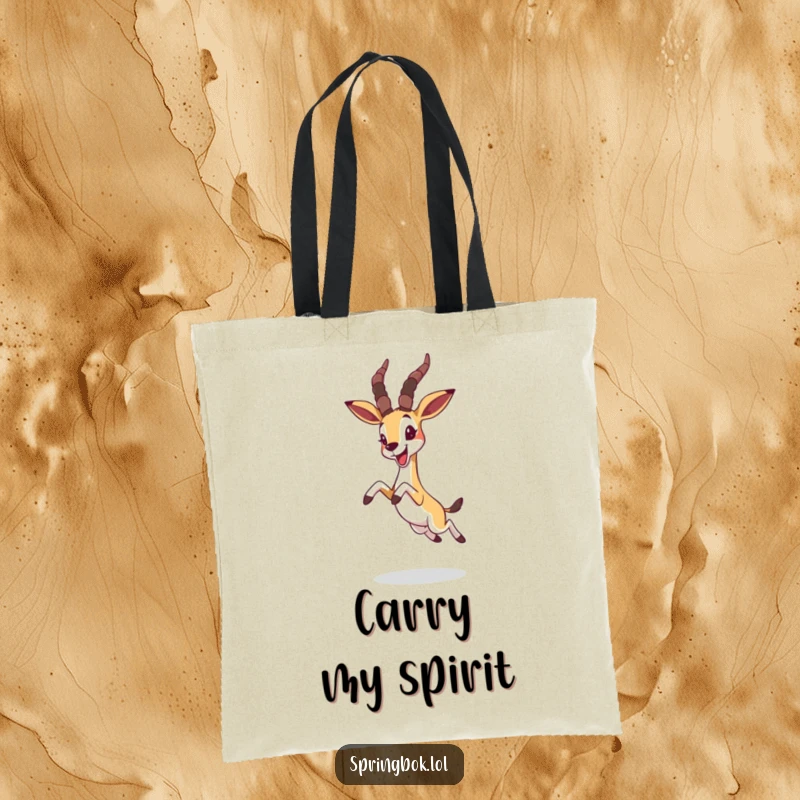 Funny springbok leaping joyfully with ears flopped forward, cute and practical animal tote