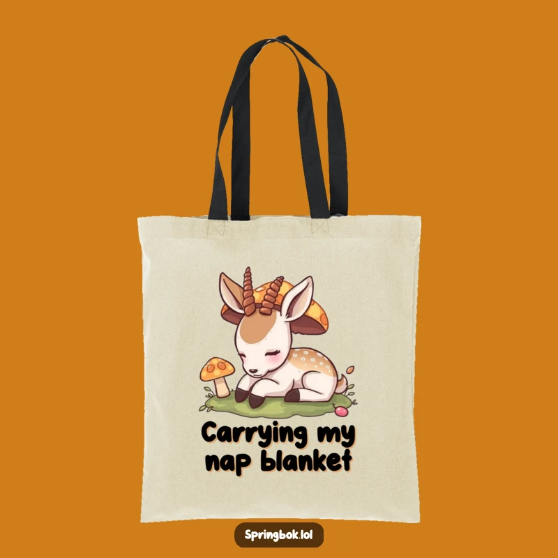 Funny Napping Antelope Tote Bag: Peaceful Mushroom Slumber Carryall, Perfect Funny Gift!
