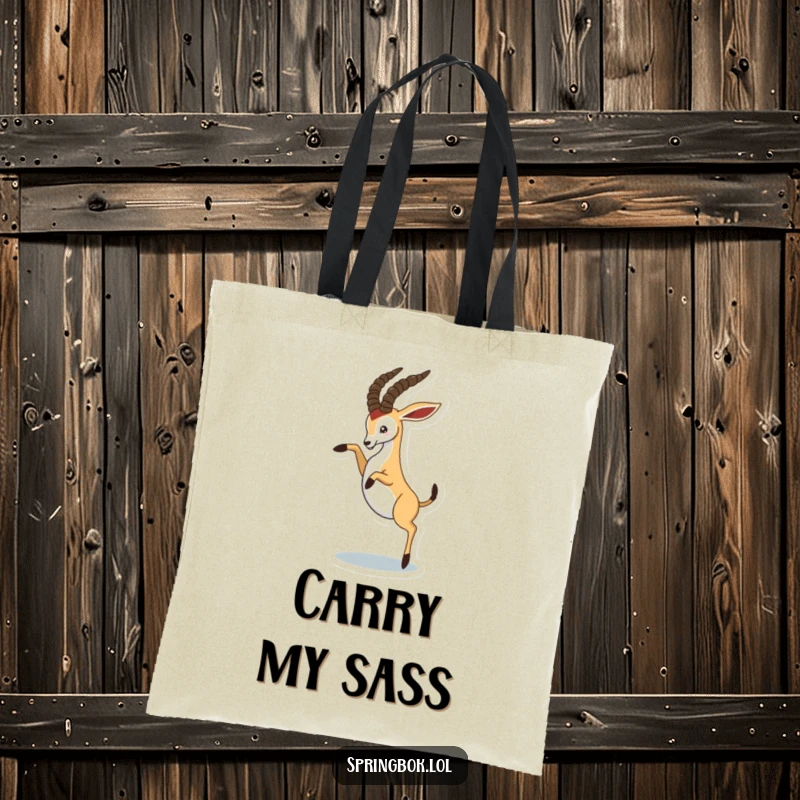 Funny springbok playfully kicking its hind legs in the air, vibrant and humorous animal tote