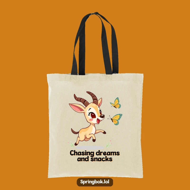 Funny Springbok Butterfly Chase Tote Bag: Carry Your Fun Around