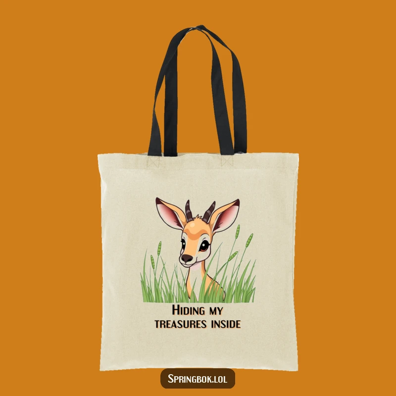 Funny Springbok Peeking Tote Bag: Grass Hide Hideaway, Stylish & Hilarious, Great Funny Gift!