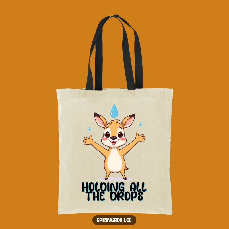 Funny Springbok Raindrop Tote Bag: Happy Catch Carry-All