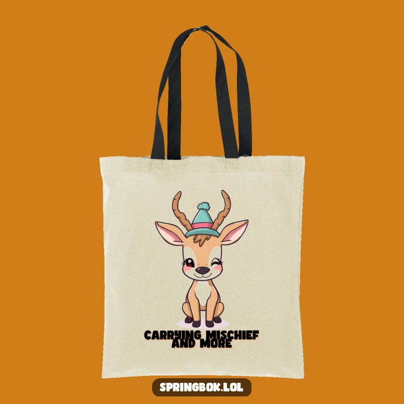Funny Winking Antelope Tote Bag: Silly Hat Party Animal Carryall, Perfect Funny Gift!