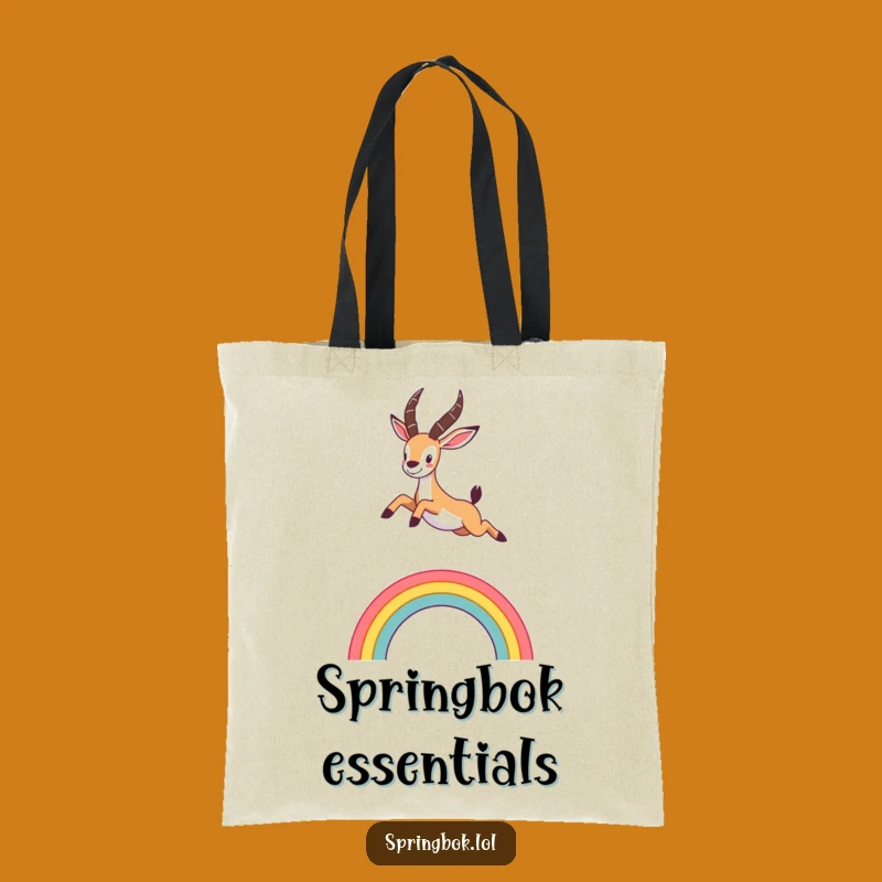 Funny Springbok Rainbow Tote Bag: Enthusiastic Leap, Cute Animal Carry-All, Great Funny Gift